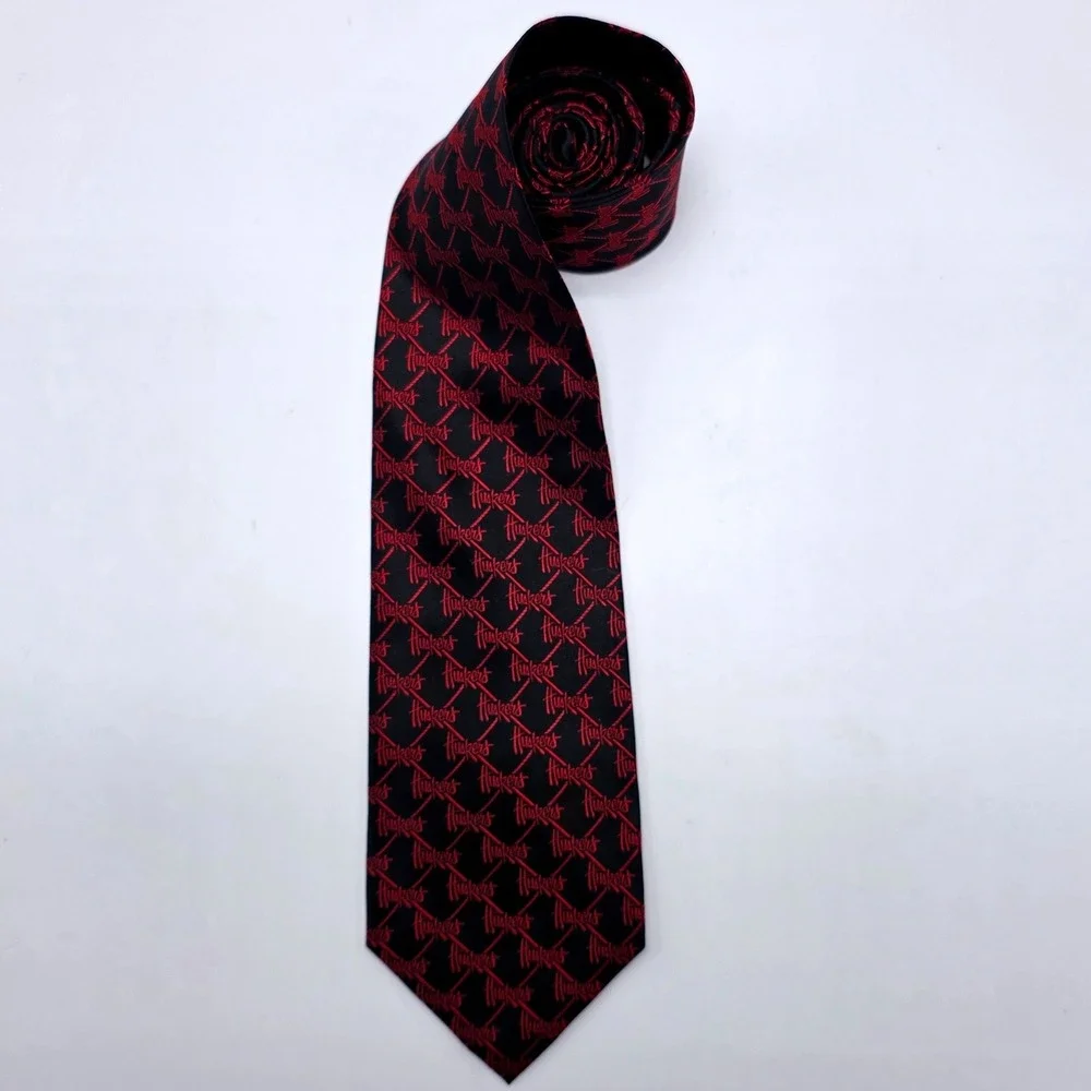 Eagles Wings Nebraska Huskers Mens Silk Necktie Black Red Script Logo Pattern